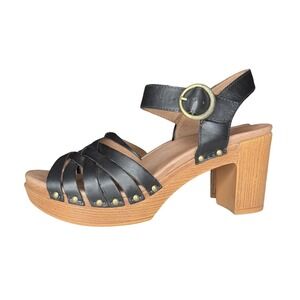 Dansko Dawson EU 40/9.5-10 Platform Heel Strappy Sandal Open Toe Black Leather
